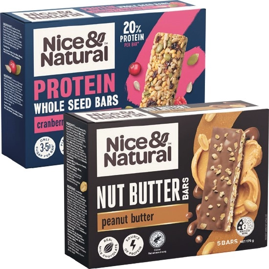 Nice & Natural Nut Butter Bars 175g Pk 5 or Wholeseed Bars 150g Pk 5