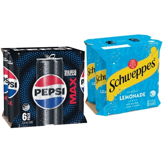 Pepsi Max, Solo, Sunkist or Schweppes Lemonade Mini Cans 6 x 275ml