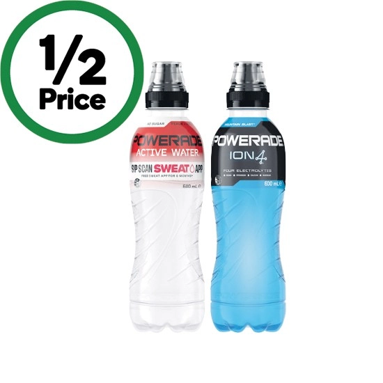 Powerade Drink Flo Cap or Powerade Active Water 600ml