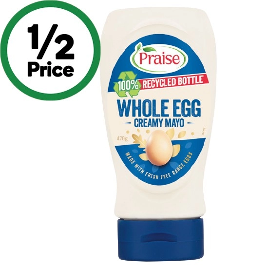 Praise Whole Egg Mayonnaise or Garlic Aioli 470-500g