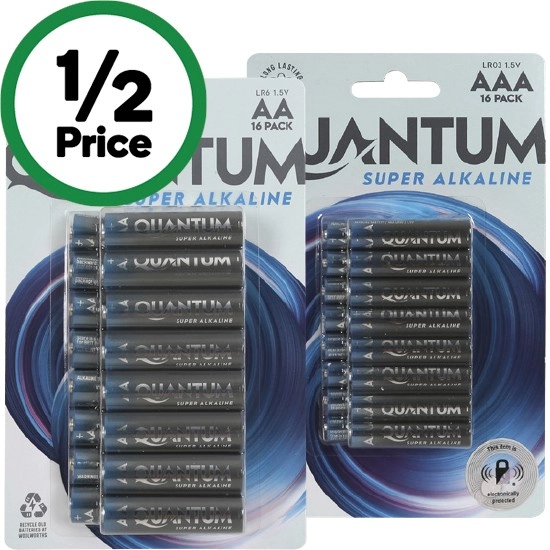 Quantum Alkaline Batteries AA or AAA Pk 16