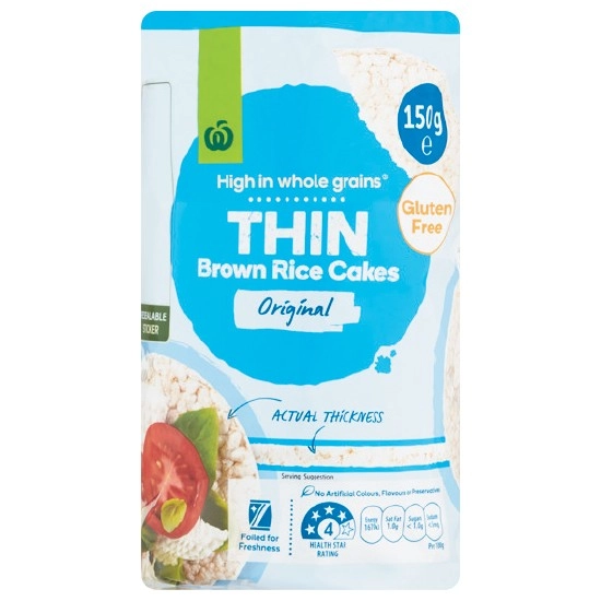 Woolworths Thin Brown Rice Cakes Original 150g