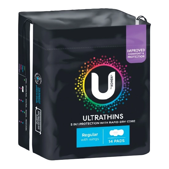 U by Kotex Maxi or Ultrathins Pads Pk 8-14