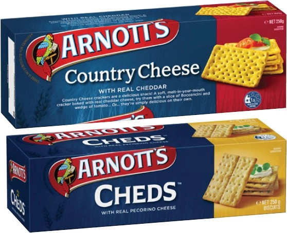 Arnott's Cheds or Country Cheese Crackers 250g