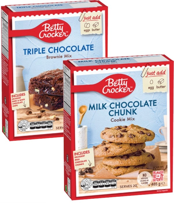 Betty Crocker Choc Chunk Cookie Mix 485g or Triple Chocolate Fudge Brownie Mix 500g