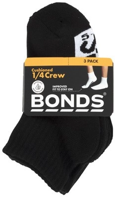 Bonds Kids Logo ¼ Crew Socks 3 Pack