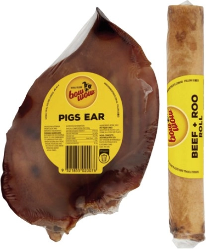 Bow Wow Dog Treat Pigs Ear or Beef Roo Roll 1 Pack