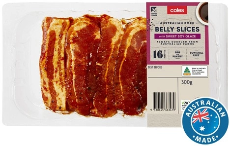 Coles Australian Pork Belly Slices with Sweet Soy Glaze 300g