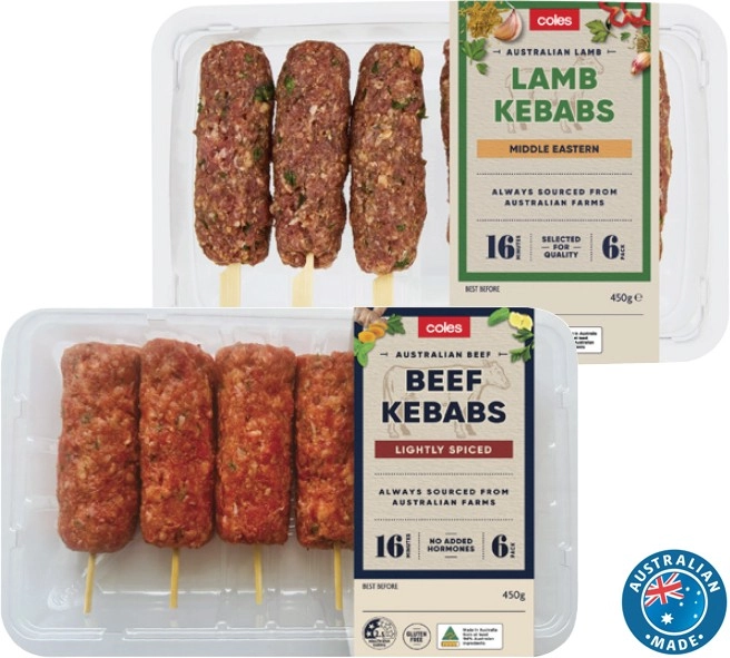 Coles Beef or Lamb Kebabs 450g