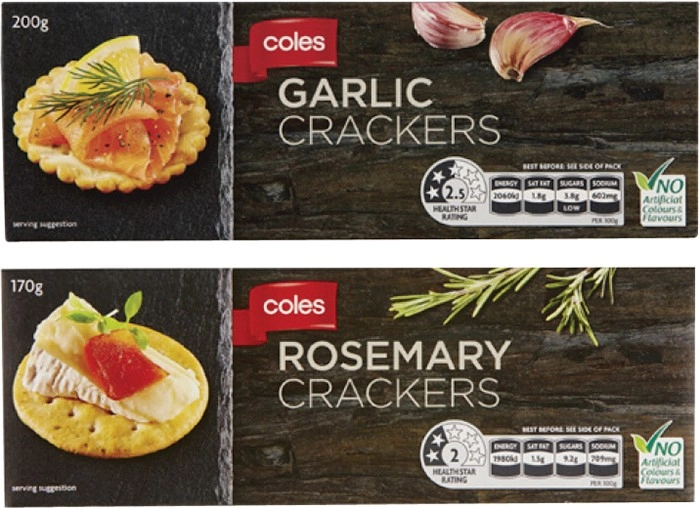 Coles Garlic or Rosemary Crackers 170g-200g