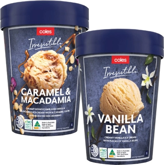 Coles Irresistible Ice Cream 1 Litre