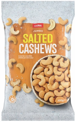 Coles Jumbo Salted Cashews 200g