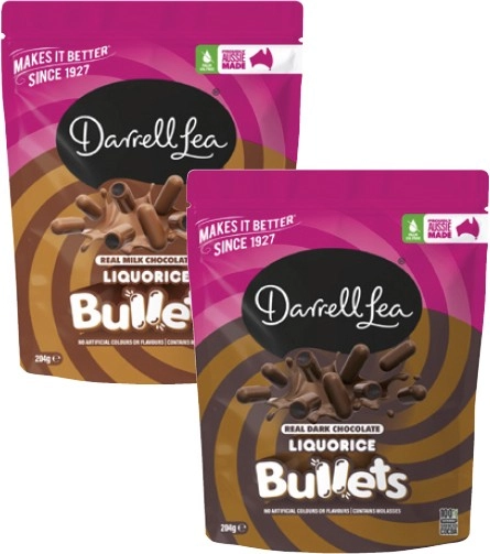 Darrell Lea Bullets or Choc Coated Twists 168g-204g