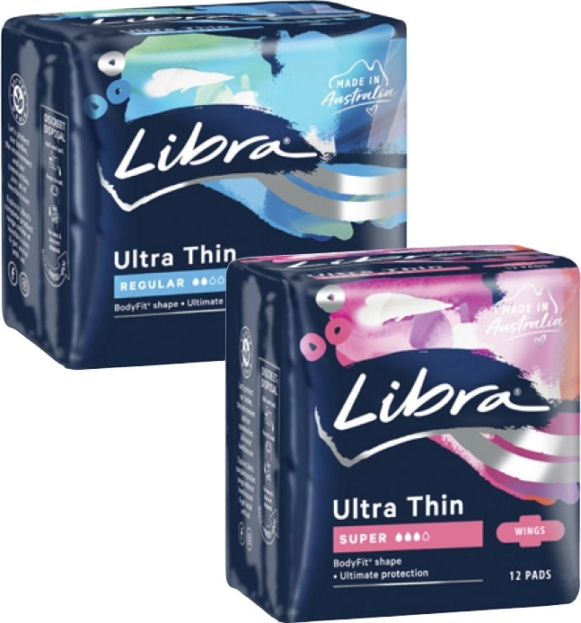 Libra Ultra Thin Pads with Wings Regular 14 Pack or Super 12 Pack