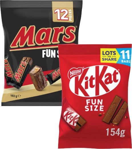 Mars Fun Size 132g-192g or Nestlé Fun Pack 127g-158g