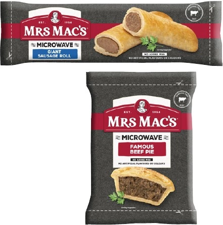 Mrs Mac's Microwaveable Beef Pie or Sausage Roll 175g