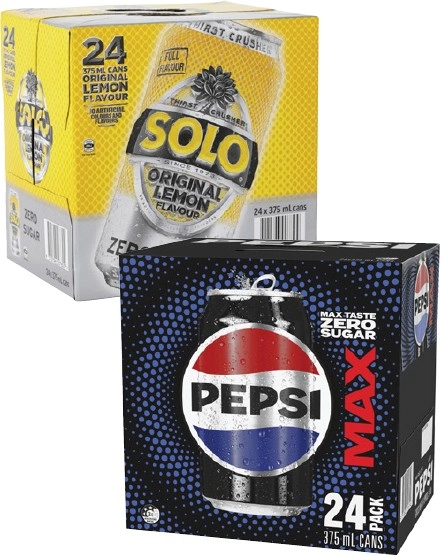 Pepsi Max or Solo Soft Drink 24x375mL