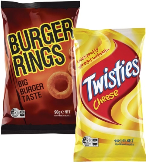 Twisties, Burger Rings or Cheetos 80g-90g