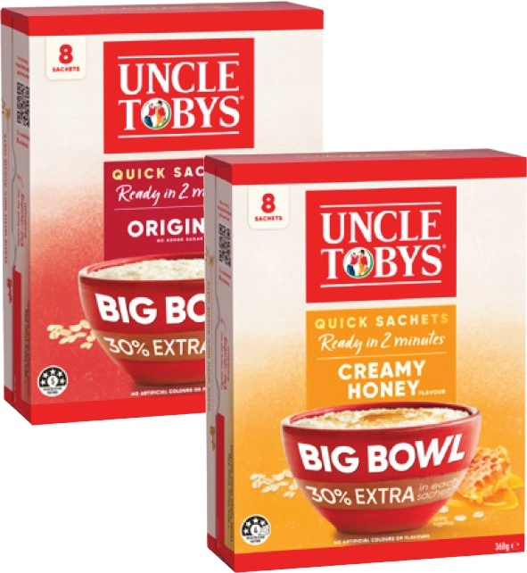 Uncle Tobys Big Bowl Oat Sachets 368g