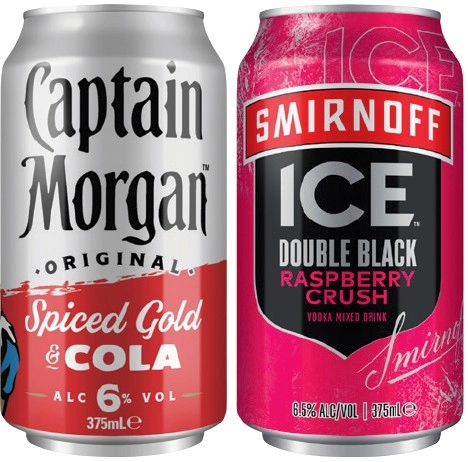 Captain Morgan & Cola 6% or Smirnoff Ice Double Black 6.5% 10 Pack