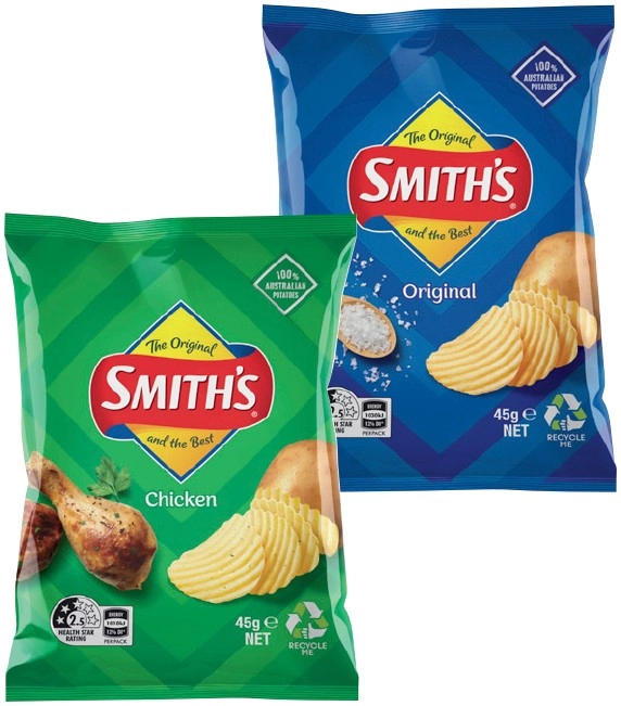 Smith’s Crinkle Cut Chips, Doritos or Twisties 45g Selected Varieties