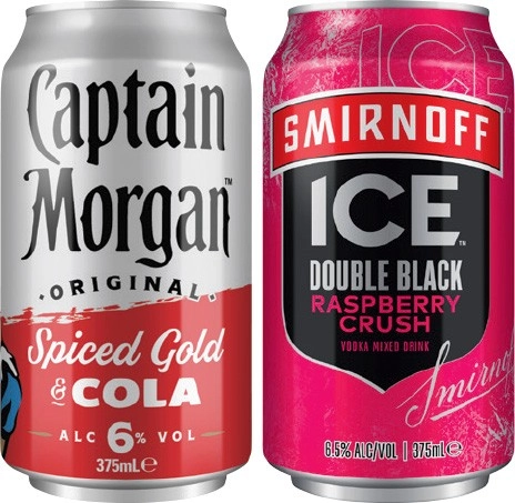 Captain Morgan & Cola 6% or Smirnoff Ice Double Black 6.5% 10 Pack