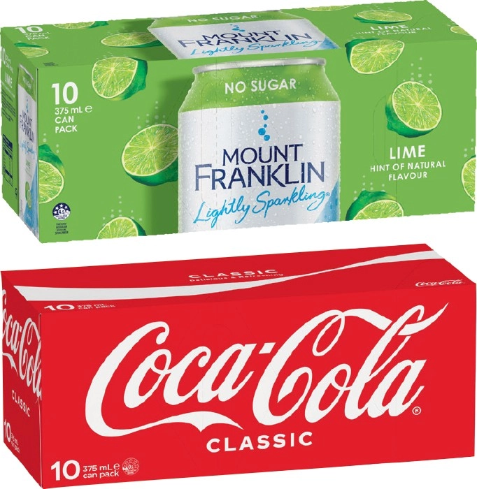 Coca‑Cola, Sprite, Fanta or Mount Franklin Lightly Sparkling 10x375mL Selected Varieties