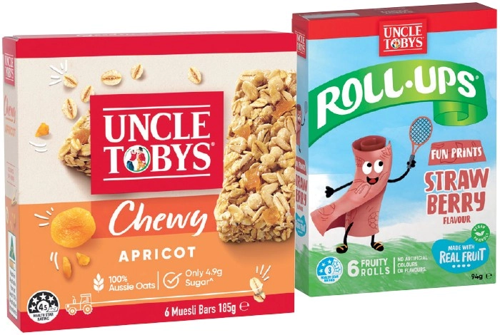 Uncle Tobys Muesli Bars, Roll‑Ups 6 Pack or Chokito Snack Bars 145g Selected Varieties