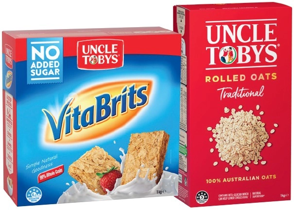 Uncle Tobys VitaBrits 1kg, Rolled Oats 1kg or Weeties Cereal 510g Selected Varieties