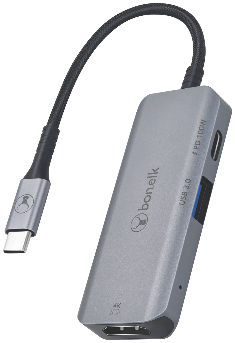 Bonelk USB-C 3-in-1 Multiport Hub (Space Grey)