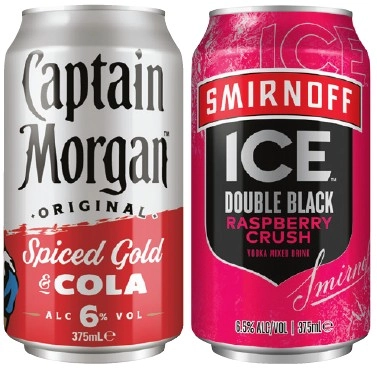 Captain Morgan & Cola 6% or Smirnoff Ice Double Black 6.5% 10 Pack