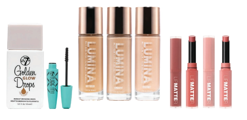 W7® Lumina Multi Glow Filter, Golden Glow Drops, Tube It Mascara, Lipmatter Soft Matte Lipsticks