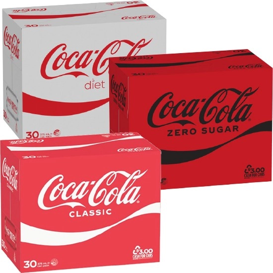 Coca-Cola Classic, Diet or Zero Sugar Soft Drink Varieties 30 x 375ml