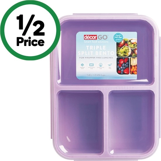 Decor Go Triple Split Bento Box 1.4 Litre Assorted