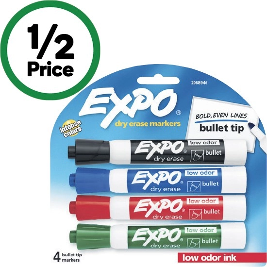 Expo Dry Erase Whiteboard Marker Bullet Tip Assorted Pk 4