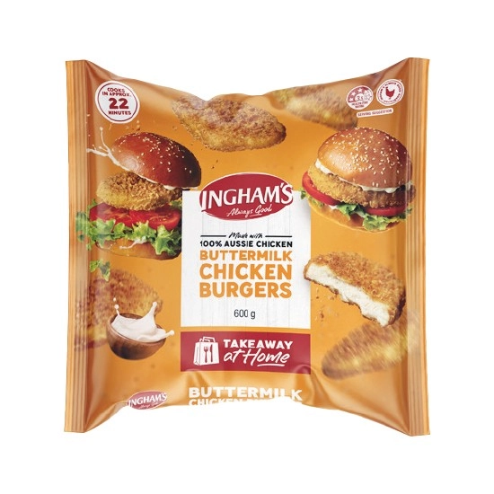 Ingham’s Original or Spicy Buttermilk Chicken Burgers 600g