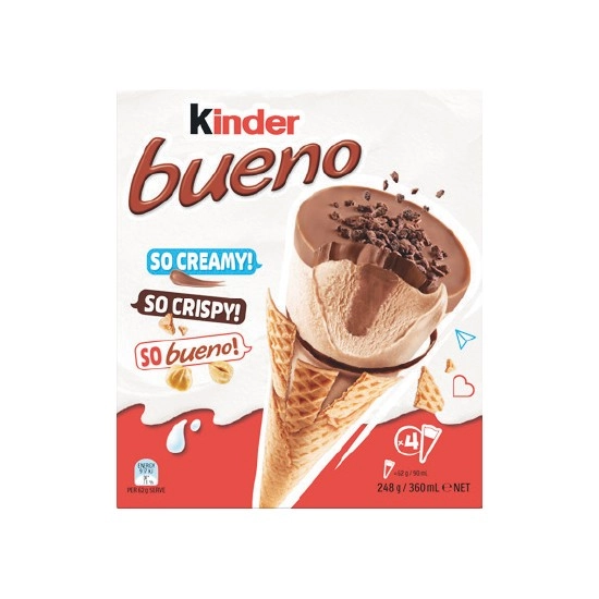 Kinder Bueno Frozen Dessert Cones 360ml Pk 4 – From the Freezer