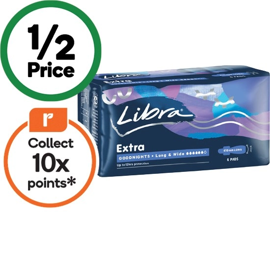 Libra Extra Goodnights Long & Wide Pads Pk 6