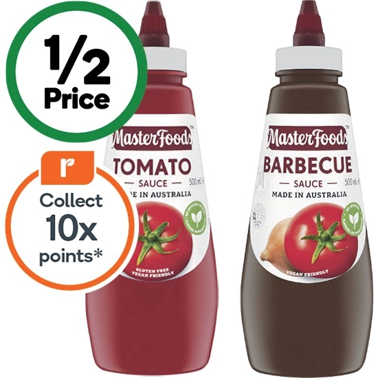 MasterFoods Tomato or Barbecue Sauce 475-500ml