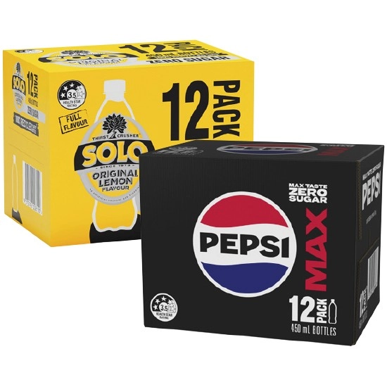 Pepsi Max, Solo Zero Sugar Varieties 12 x 450ml