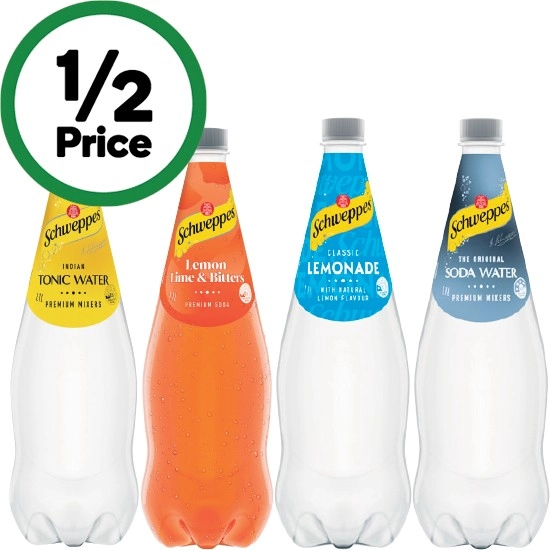 Schweppes Soft Drink or Mixer Varieties 1.1 Litre