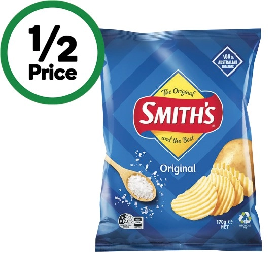 Smith's Crinkle Cut Potato Chips or Smith's Double Crunch Potato Chips 150-170g