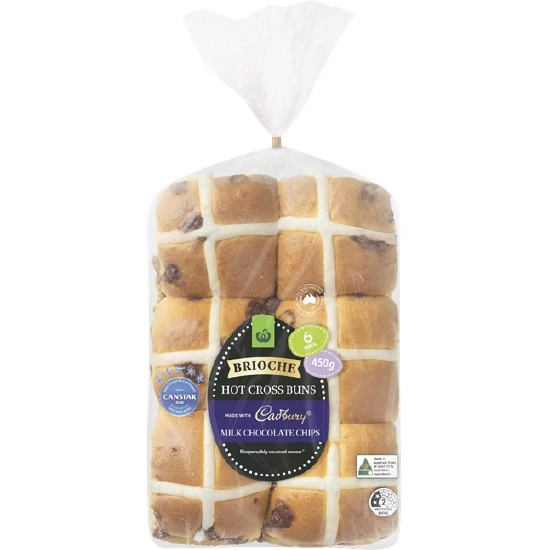 Woolworths Indulgent Brioche Hot Cross Bun Varieties Pk 6