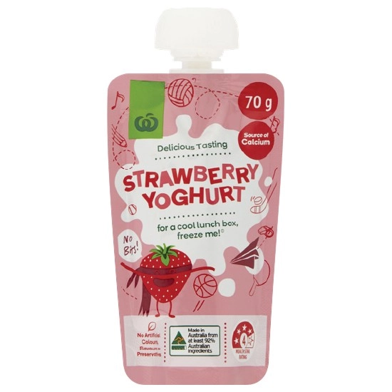 Woolworths Strawberry Yoghurt Pouch 70g