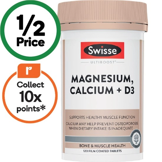 Swisse Ultiboost Magnesium, Calcium + D3 Tablets Pk 120^