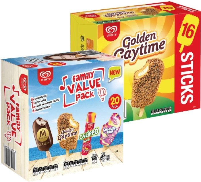 Streets Icecream Golden Gaytime 16 Pack, Family Value 20 Pack or Icy Treats Variety 26 Pack