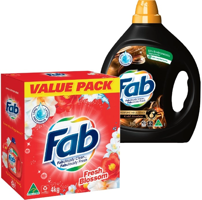 Fab Laundry Powder 3.8-4kg or Liquid 3.6 Litre Selected Varieties