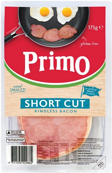 Primo Wood Smoked Short Cut Rindless Bacon 175g