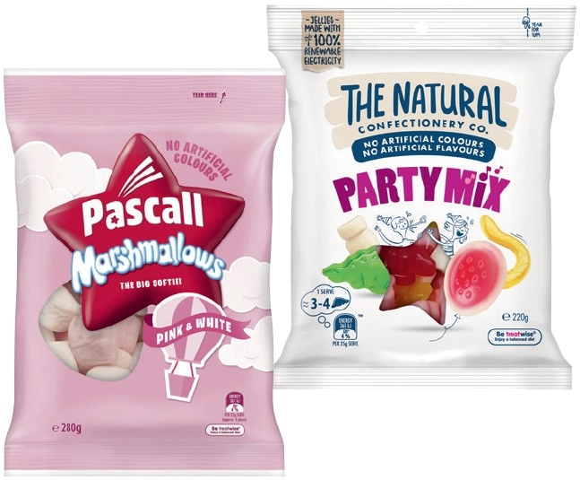 The Natural Confectionery Co. 130-230g, Pascall 150-300g or Sour Patch Kids Bag 190g Selected Varieties