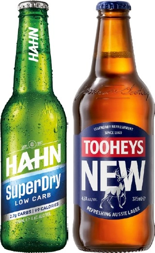 Hahn SuperDry 4.6% or Tooheys New 24 Pack